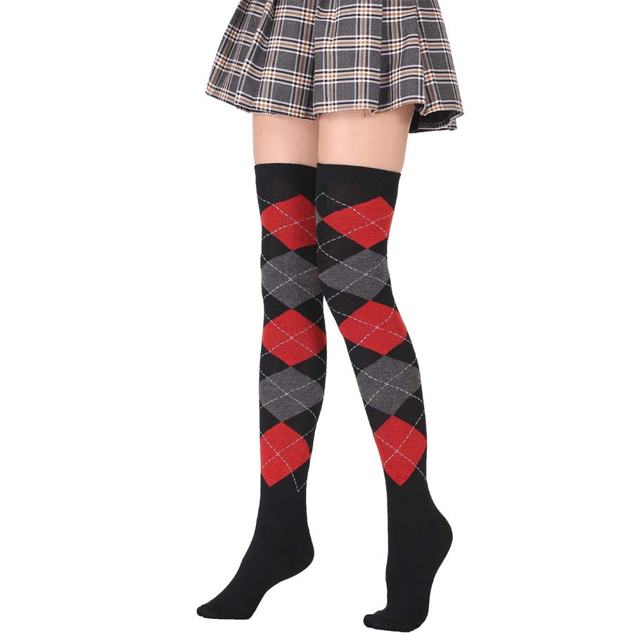 Ms Diamond Lattice Socks High Elastic Knee Stockings